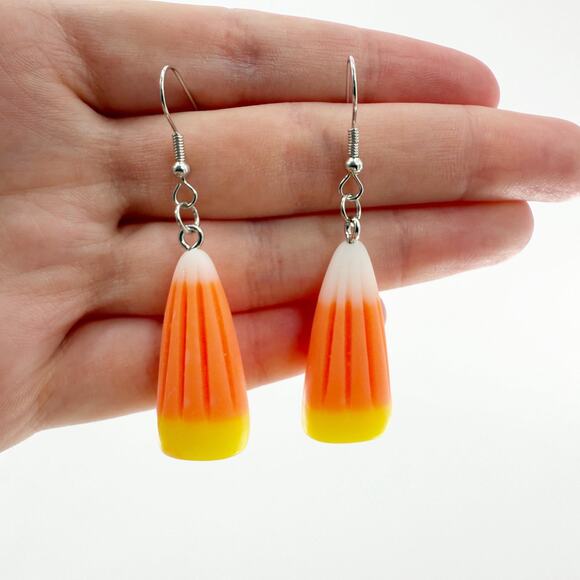 Candy Corn Earrings, Halloween Season Accessories, Candy Dangle Earrings - Picture 1 of 3